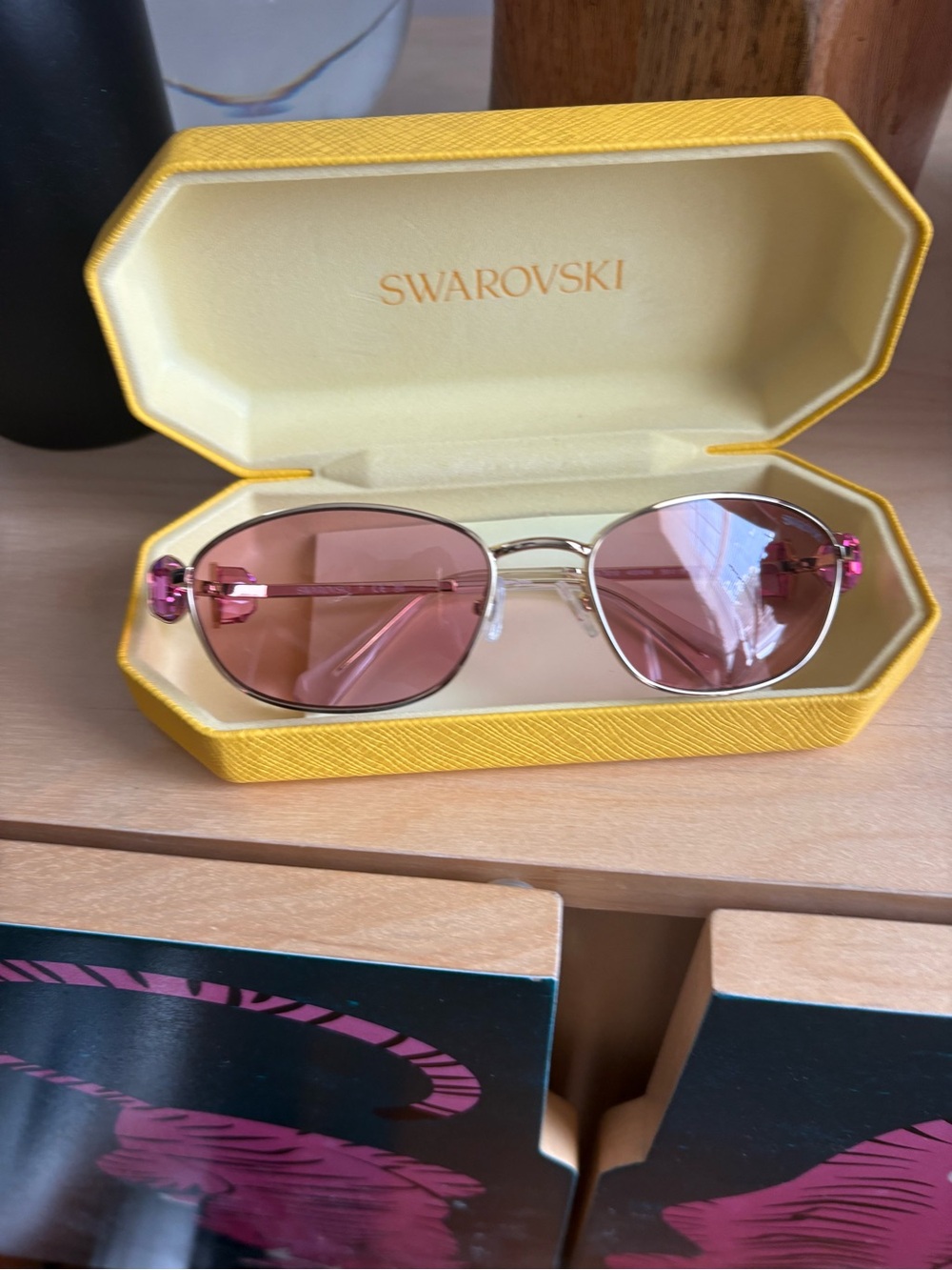 New Swarovski Pink Lens Metal-Trim Women's Sunglasses
